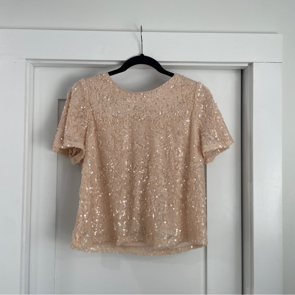 LC Lauren Conrad Blush Sequin Short Sleeve Crop Top